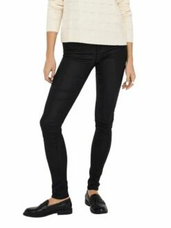Only Damen Jeans OnlANNE K MID WAIST COATED JEANS - Skinny Fit - Schwarz - Black