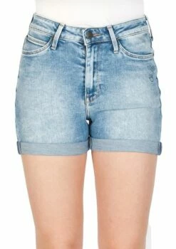 Lee Damen Jeans Short Long Boyfriend -Blau - Placed Doodle
