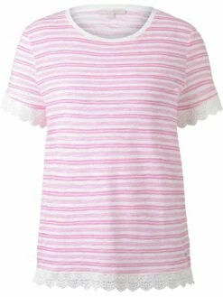 Tom Tailor Denim Damen T-Shirt Mit Streifen Und Häkeldetails