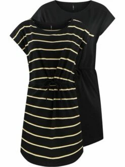 Only Damen Kleid ONLMAY S/S DRESS 2er Pack -JEANS DIRECT Verkäufe 45248 Only Kleid May 15247717 Black Double York Yellow schwarz gelb wei gestreift front 2