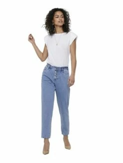 Only Damen Paperbag Jeans ONLCUBA LIFE HW SLOUCHY DNM DOT743 - Straight Fit - Blau - Light Blue Denim -JEANS DIRECT Verkäufe 45834 on 3624571 frontfull 1