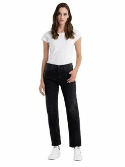 Replay Damen Jeans MAIJKE STRAIGHT - Straight Fit - Schwarz - Black Denim