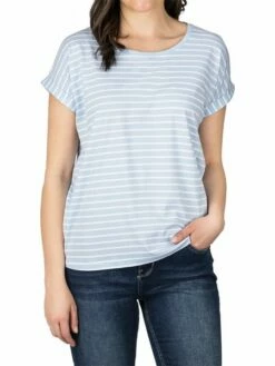 DENIMFY Tshirt Damen Baumwolle Regular Fit DFSophie 2er Pack Set -JEANS DIRECT Verkäufe 49396 06 DFSophie D12241Z02460ADY stripes bright sky blue white front 2