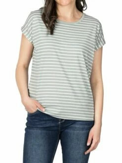 DENIMFY Tshirt Damen Baumwolle Regular Fit DFSophie 2er Pack Set -JEANS DIRECT Verkäufe 49396 06 DFSophie D12241Z02460ADY stripes jadeite green white front 2